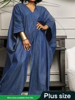 【Plus Size】 Women's Plain V Neck Wide Leg Jumpsuit, Casual Comfy Loose Jumpsuit for Summer, Women's Jumpsuit for Daily We...