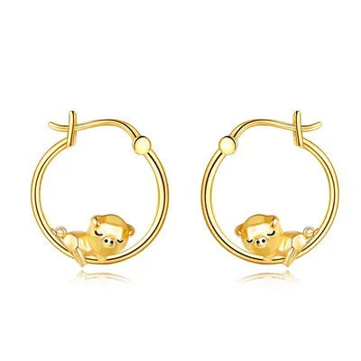 14K Gold Pig Hoop Earrings