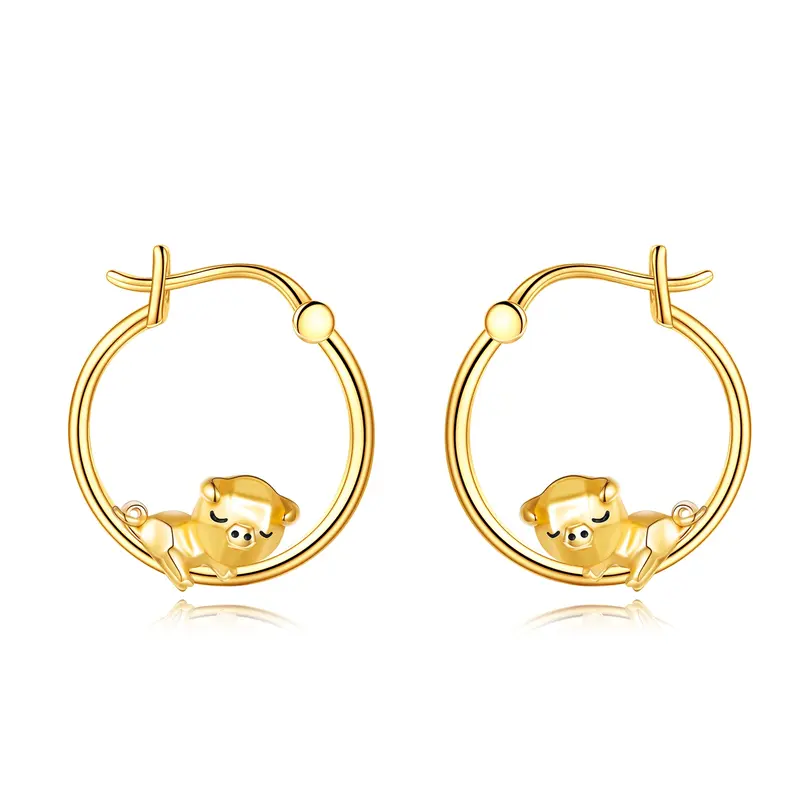 14K Gold Pig Hoop Earrings
