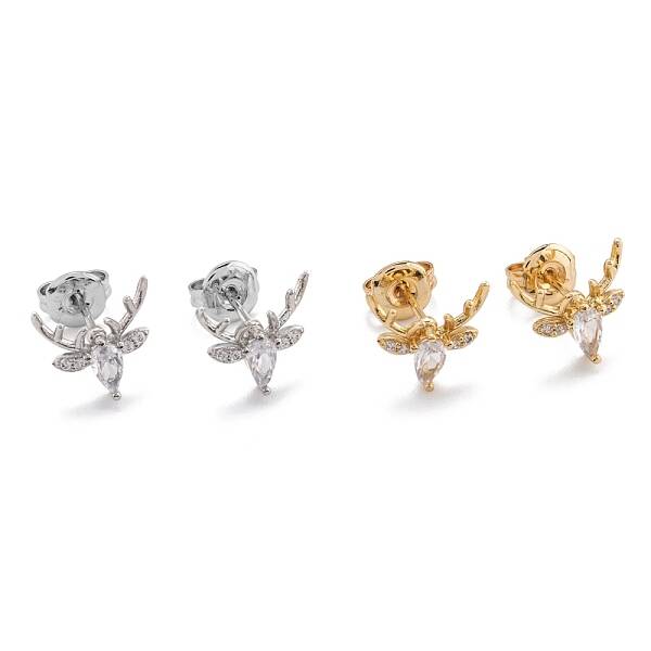 Brass Micro Pave Clear Cubic Zirconia Stud Earrings