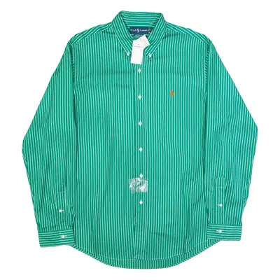 RALPH LAUREN Mens Shirt Green 90s Striped Long Sleeve XL