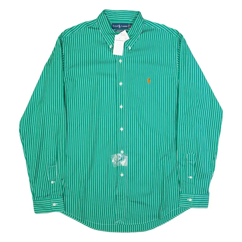 RALPH LAUREN Mens Shirt Green 90s Striped Long Sleeve XL