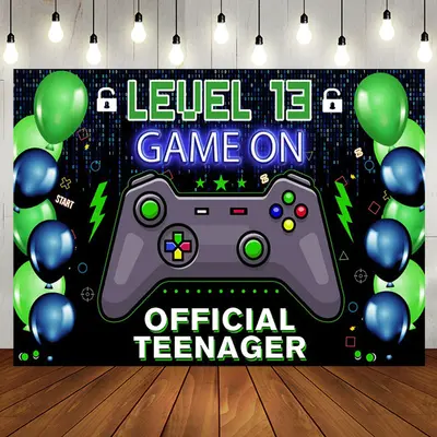 Game On Data Official Teenager 13th Birthday Backdrop - Aperturee
