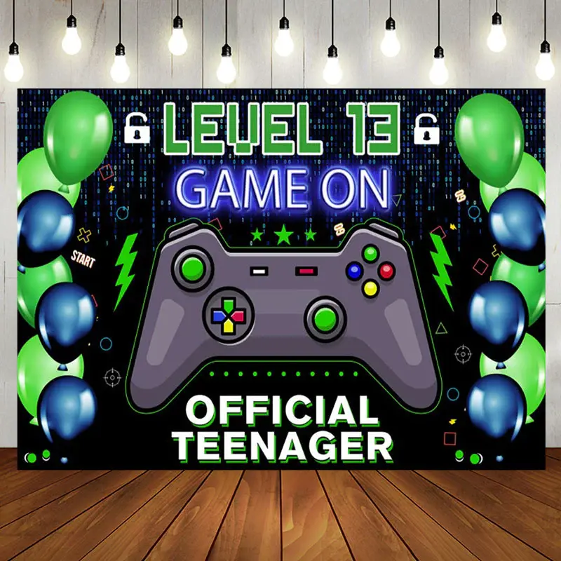 Game On Data Official Teenager 13th Birthday Backdrop - Aperturee