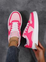 Women's Fashionable Patchwork Lace Up Low Top Sneakers, Casual Comfortable Breathable Lightweight Sports Running Shoes, All-m...