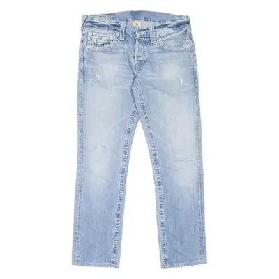 TRUE RELIGION Zach Mens Jeans Blue Slim Straight Stone Wash W32 L30