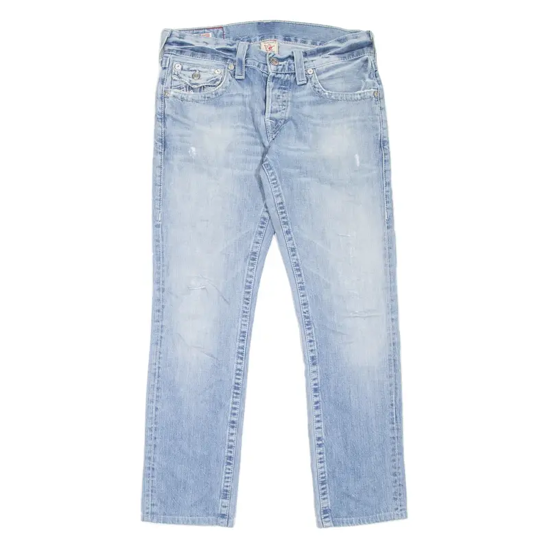 TRUE RELIGION Zach Mens Jeans Blue Slim Straight Stone Wash W32 L30