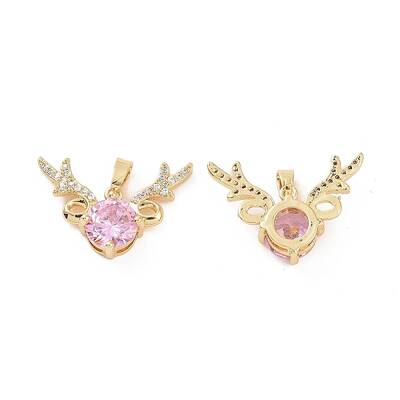 Brass Micro Pave Cubic Zirconia Christmas Deer Pendants