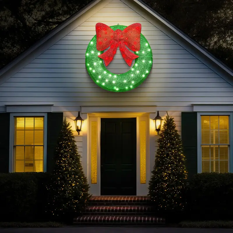 Lamerge 1pcs Christmas Wreath, Christmas Decorations Wreath with 90Lights, Ooutdoor Christmas Decorations with Metal, 35.4in ...