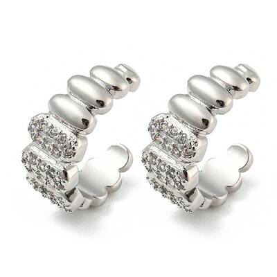 Brass Micro Pave Cubic Zirconia Oval Cuff Earrings