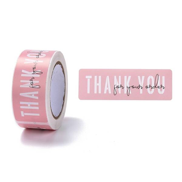 Pink Rectangle Paper Thank You Stickers