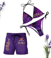 Matching Crown Royal Swimwear Set for Couples - Swim Bra & Tie Side Thong Bikini + Men's Beach Shorts, Summer Vacation Swimsu...