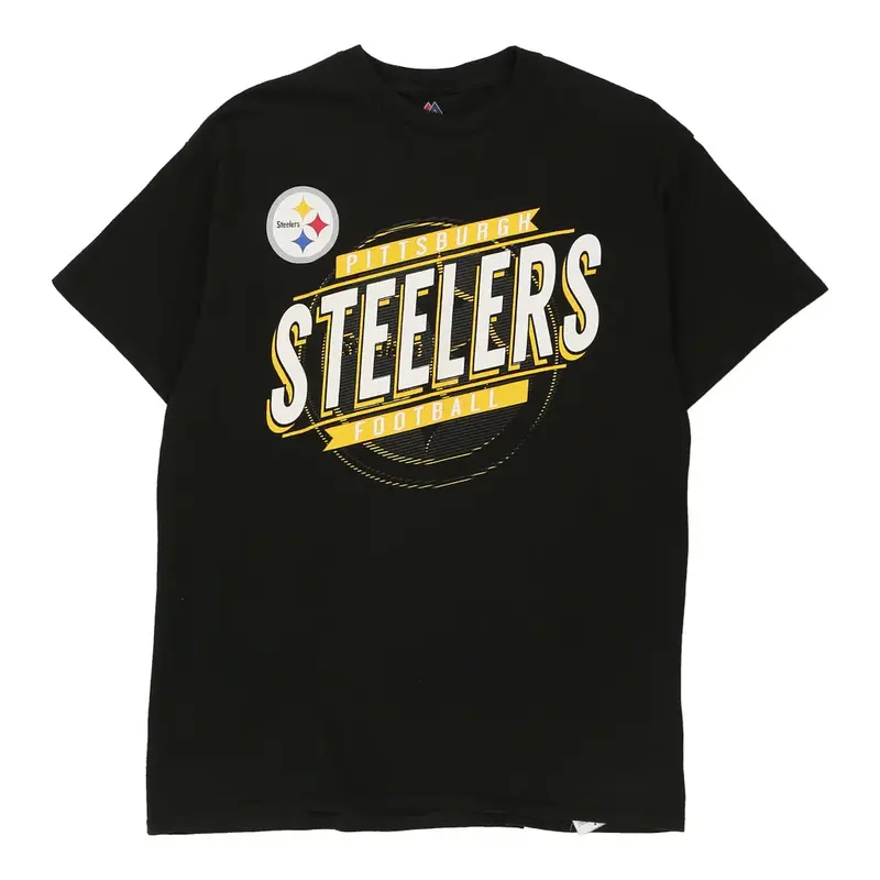 Pittsburgh Steelers Majestic NFL T-Shirt - Large Black Cotton