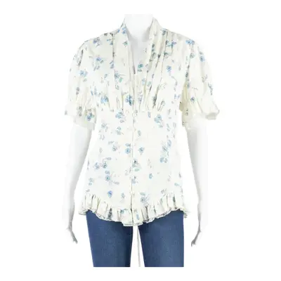 SCARLET DARKNESS Womens Blouse White V-Neck Floral L