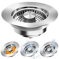 Stainless Steel 3 in 1 Kitchen Sink Drain Strainer, Anti-Clogging, Odor Control, High-Quality 304 Stainless Steel Basket, Pop...