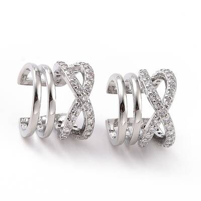 Clear Cubic Zirconia Criss Cross Open Cuff Earrings