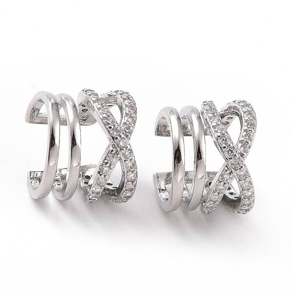 Clear Cubic Zirconia Criss Cross Open Cuff Earrings