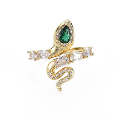 Green Cubic Zirconia Snake Wrap Cuff Ring