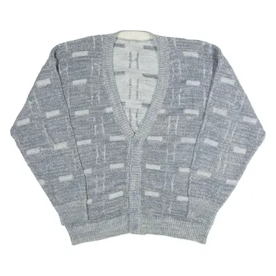 Womens Patterned Grey Wool 90s Geometric Tight Knit L