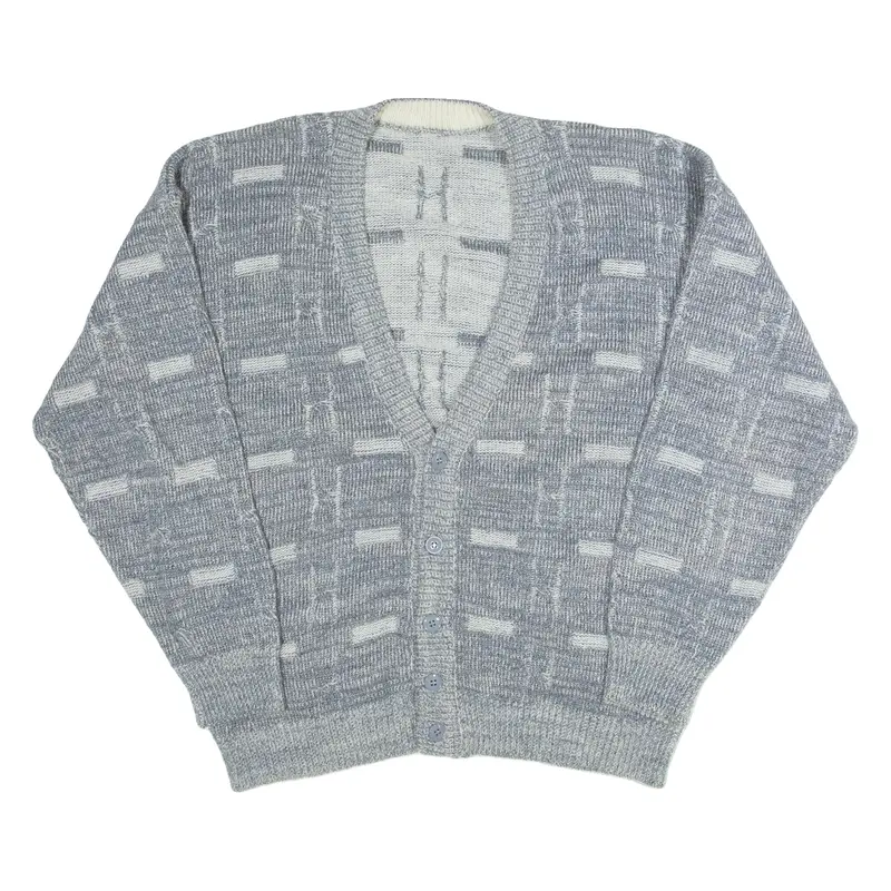 Womens Patterned Grey Wool 90s Geometric Tight Knit L
