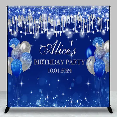 Blue Bokeh Glitter Balloon Custom Birthday Backdrop - Aperturee
