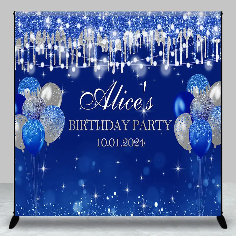 Blue Bokeh Glitter Balloon Custom Birthday Backdrop - Aperturee