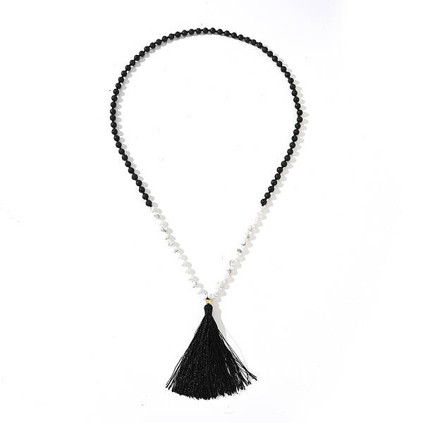 Natural Howlite Beaded Tassel Pendant Necklaces for Men