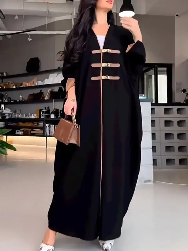 Women's Middle Eastern Muslim Open Abaya Long Robe, Elegant Loose-Fit Woven Fabric, All Seasons Wearable, Stylish Islamic Clo...
