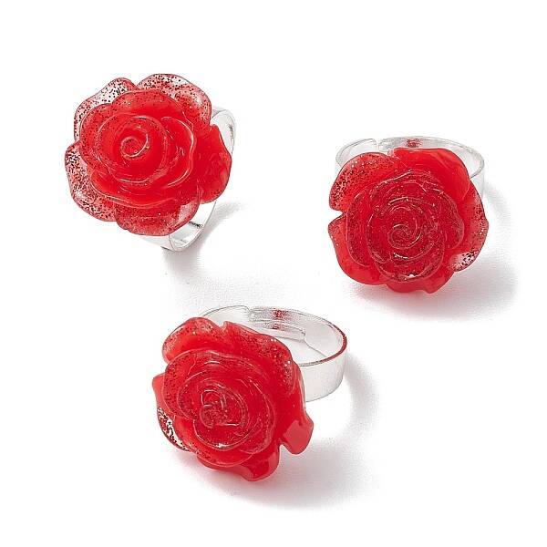 Glitter Powder Rose Resin Finger Rings