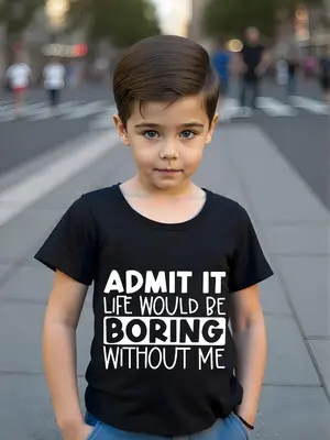 Toddler Boy's Letter Print Round Neck Tee, Casual Short Sleeve Crew Neck T-shirt for Summer, Kids Clothes for Daily Wear