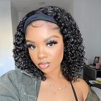 Bling Hair kinky Curly Headband Wig Human Hair 12inch None Lace Front Wigs Brazilian Virgin Hair Machine Made Wigs Glueless D...
