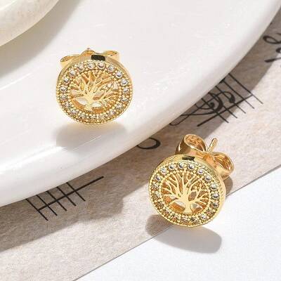 Brass Micro Pave Clear Cubic Zirconia Stud Earrings