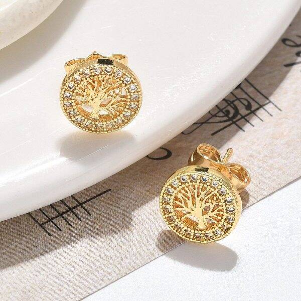 Brass Micro Pave Clear Cubic Zirconia Stud Earrings