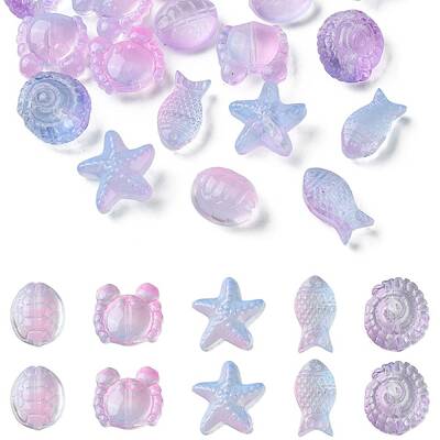 25Pcs 5 Style Ocean Themed Transparent Glass Beads Sets