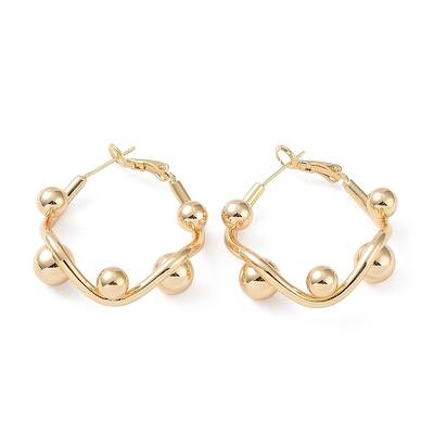 Brass Round Beaded Rhombus Hoop Earrings