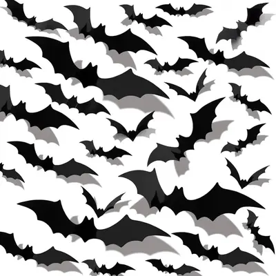 Halloween 3D Bats Decor Set - 60PCS Realistic Black PVC Stickers for Indoor Wall Decor & Halloween Party Supplies - 4 Sizes E...