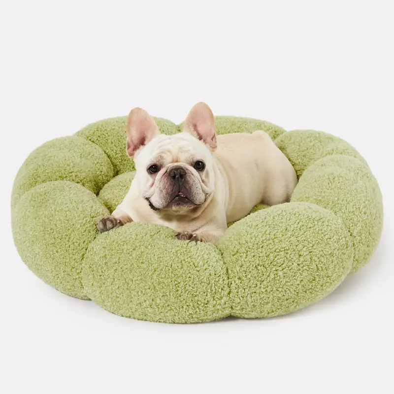 Lesure Calming Flower Bed - Flower Donut Round Fluffy Puppy Bed in Plush Teddy Sherpa, Non-Slip Cute Flower Beds for Indoor, ...