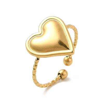 Ion Plating(IP) 304 Stainless Steel Heart Open Cuff Ring for Women