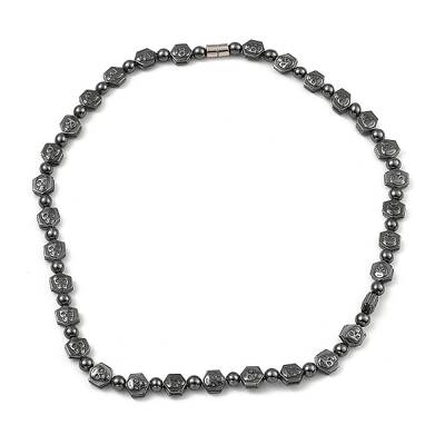 Hexagon with Skull Synthetic Non-Magnetic Hematite Beaded Necklaces for Women Men