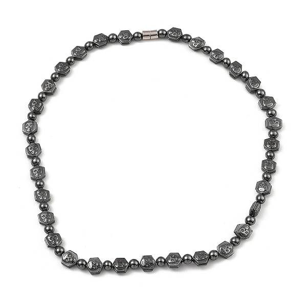 Hexagon with Skull Synthetic Non-Magnetic Hematite Beaded Necklaces for Women Men