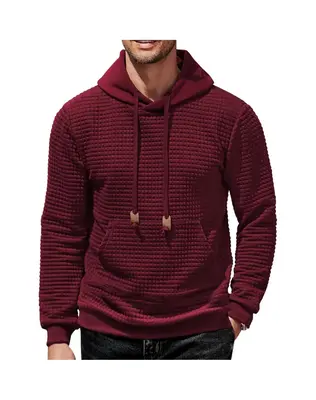 COOFANDY Men's Hooded Sweatshirt Long Sleeve Fashion Gym Athletic Hoodies Solid Plaid Jacquard Pullover with Pocket Classic M...