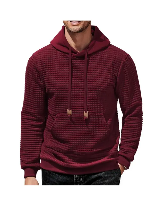 COOFANDY Men's Hooded Sweatshirt Long Sleeve Fashion Gym Athletic Hoodies Solid Plaid Jacquard Pullover with Pocket Classic M...