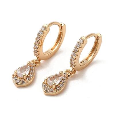 Light Gold Brass Micro Pave Cubic Zirconia Dangle Hoop Earrings