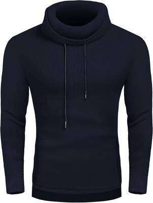 Knitted Pullover Turtleneck Sweater (US Only), Navy Blue / XXL