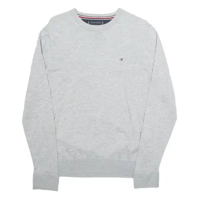 TOMMY HILFIGER Mens Jumper Grey Tight Knit Silk S