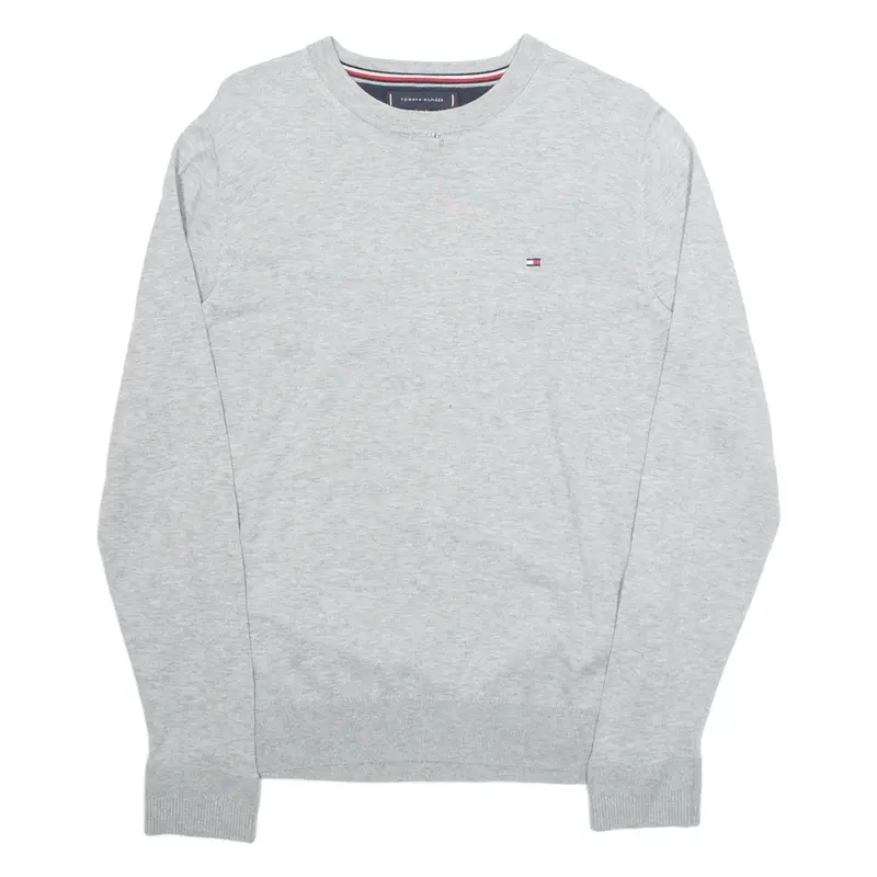 TOMMY HILFIGER Mens Jumper Grey Tight Knit Silk S