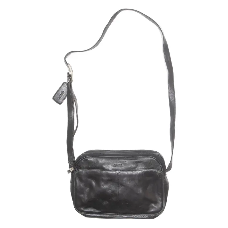 LOUVIER Womens Shoulder Bag Black Leather