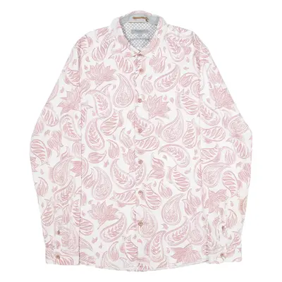 TED BAKER Mens Shirt White Floral Long Sleeve S