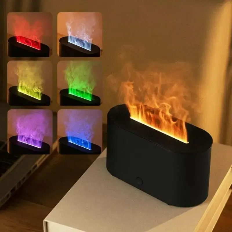 130ML Simulate Flame Design Ultrasonic Aroma Diffuser, USB Powered Essential Oil Desktop Diffuser with 7 Colors Lighting, Air...