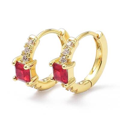 Brass Inlaid Cubic Zirconia Hoop Earrings